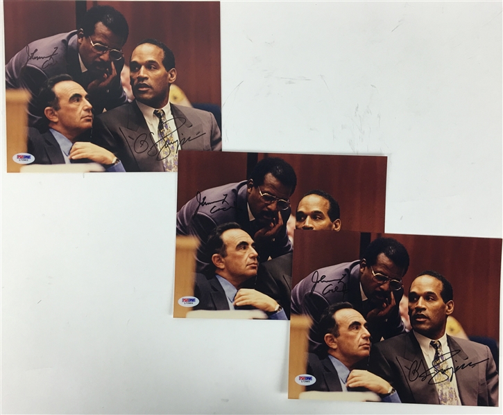 Lot of Three (3) O.J. Simpson & Johnny Cochran Dual Signed 8" x 10" Trail Photos (PSA/DNA)