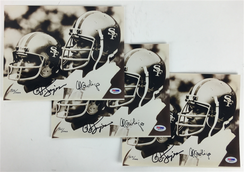 Lot of Three (3) O.J. Simpson &  Al Cowlings Dual Signed 8" x 10" Black & White Photos (PSA/DNA)