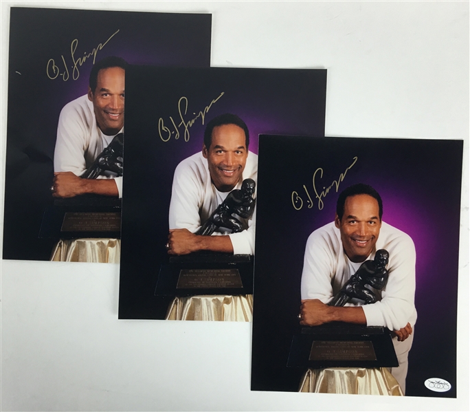 Lot of Three (3) O.J. Simpson Signed 8" x 10" Heisman Trophy Photographs (JSA)