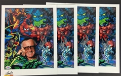 Lot of Four (4) Stan Lee Signed 9 x 12 Marvel Photos (PSA/DNA)