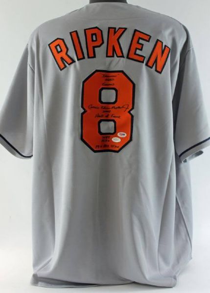 Cal Ripken Jr. Rare Signed "Stat" Jersey w/ "Calvin Edward Ripken Jr." Full Name Signature! (JSA & PSA/DNA)