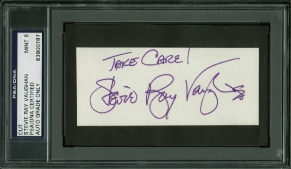 Stevie Ray Vaughan Signed 2" x 4.5" Cut - PSA/DNA Graded MINT 9!