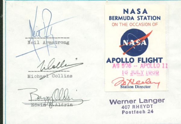 Apollo XI Crew Signed Original NASA Bermuda Station Envelope (PSA/JSA Guaranteed)