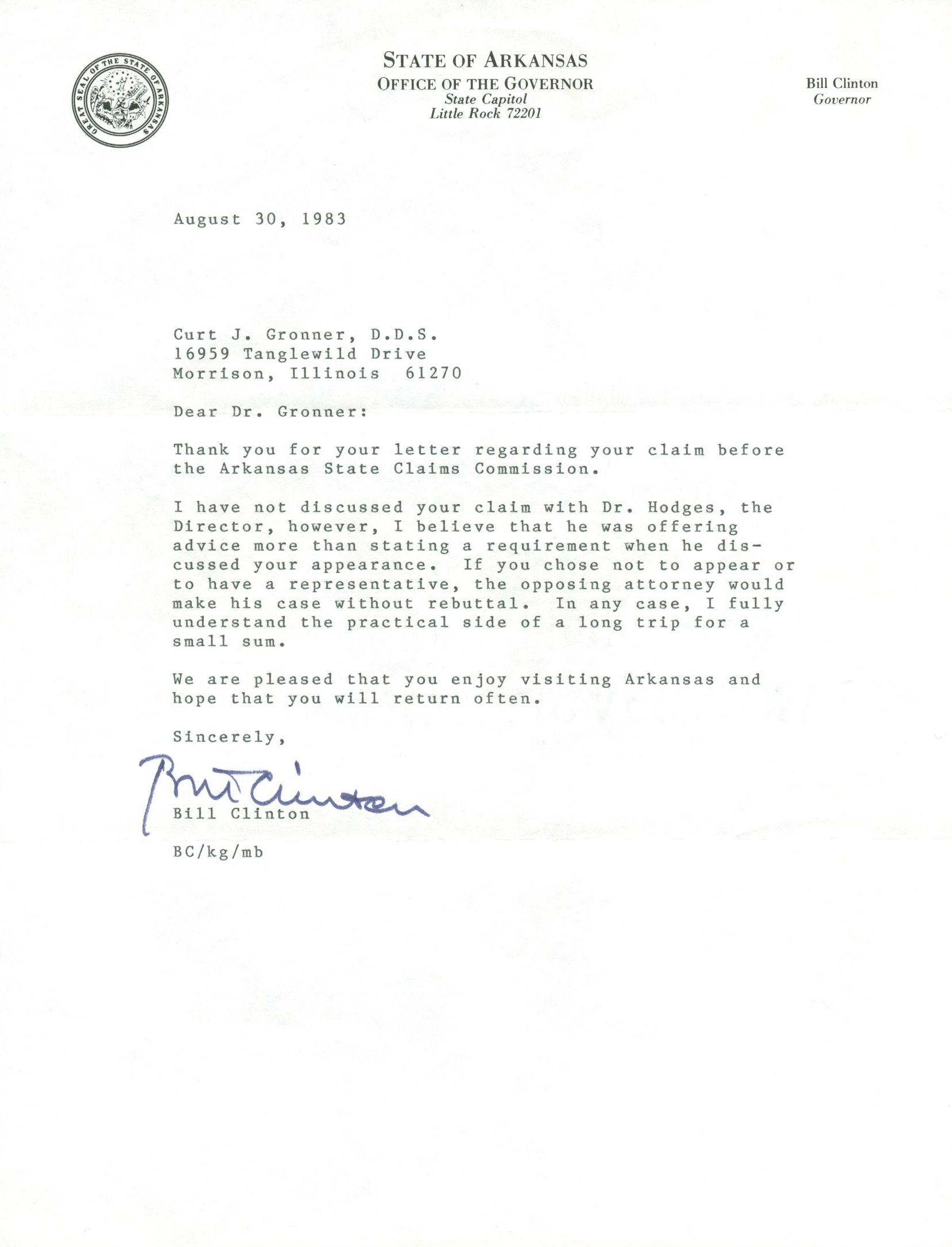 Lot Detail - Bill Clinton Signed Typed 1983 Governor Letter (PSA/JSA ...