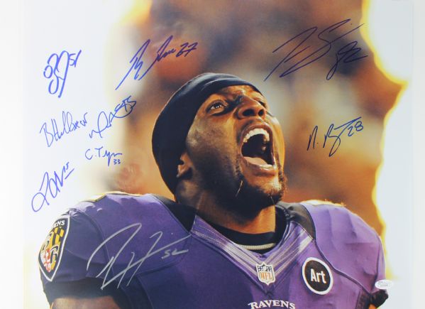 Super Bowl XLVII Champion Baltimore Ravens Signed 16" x 20" Photo w/ Ray Lewis! (JSA)