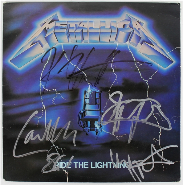 Metallica Group Signed "Ride The Lightning" Record Album Cover with Cliff Burton! (PSA/DNA)