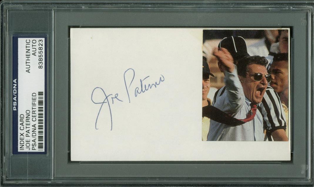Penn State: Joe Paterno Near-Mint Signed 3" x 5" Index Card (PSA/DNA Encapsulated)