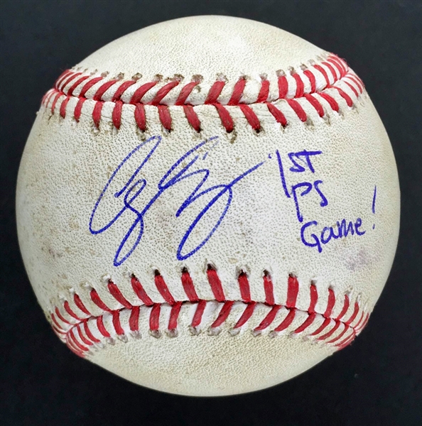 Corey Seager Signed & Game Used OML Postseason Baseball from 10-9-15 Game vs. Mets :: Seegers 1st Career Postseason Game! (JSA & MLB Holo)