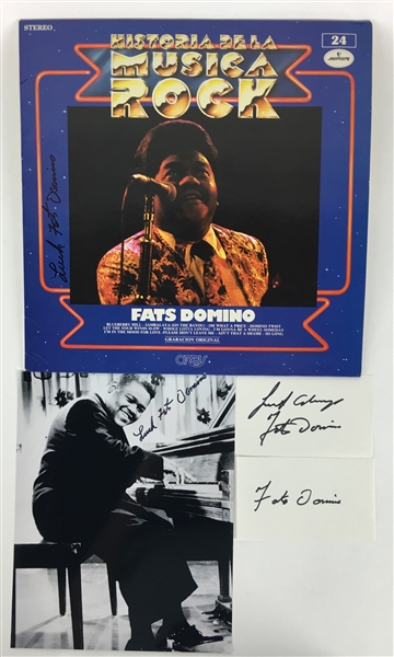 Lot of Four (4) Fats Domino Signed Items (PSA/JSA Guaranteed) 