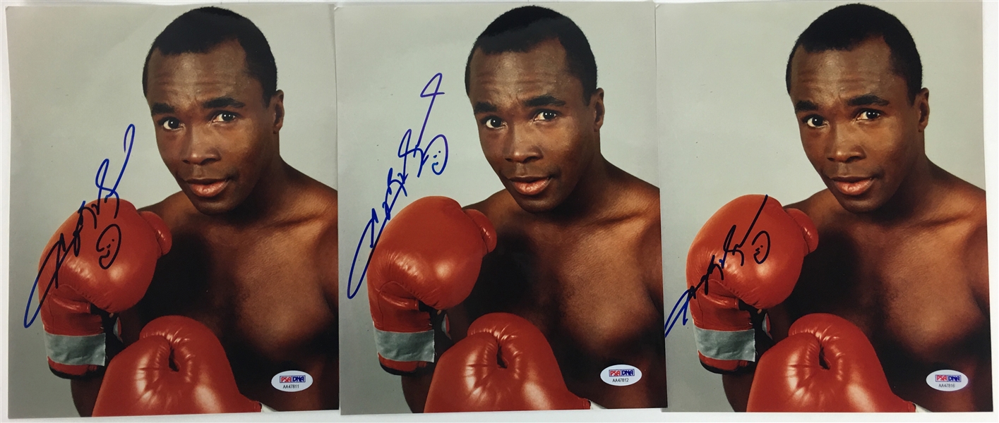 Lot of Three (3) Sugar Ray Leonard Signed 8" x 10" Color Photos (PSA/DNA)