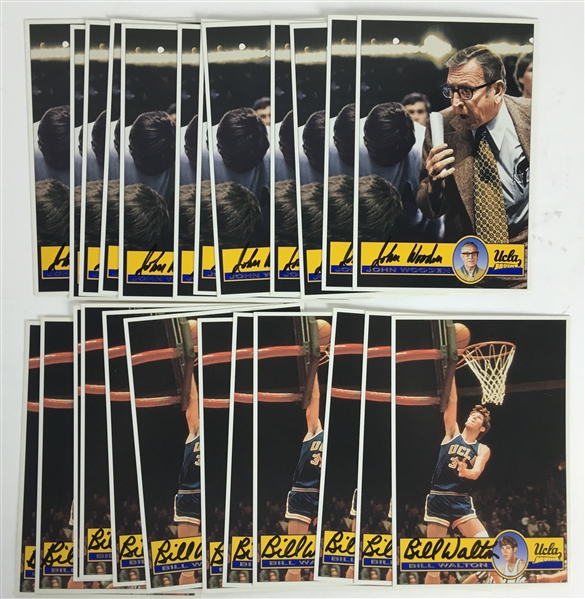 Lot of 24 John Wooden & Bill Walton Single Signed 4" x 6" UCLA Color Post Cards (PSA/JSA Guaranteed)
