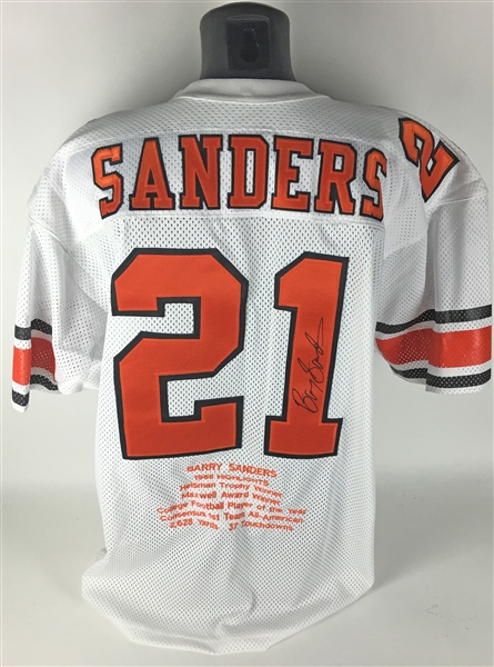 Barry Sanders Signed Oklahoma State Stat Jersey (PSA/JSA Guaranteed)