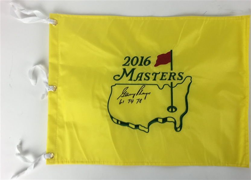 Gary Player Signed 2016 Masters Flag w/ Rare "61 74 78" Inscription! (PSA/JSA Guaranteed)