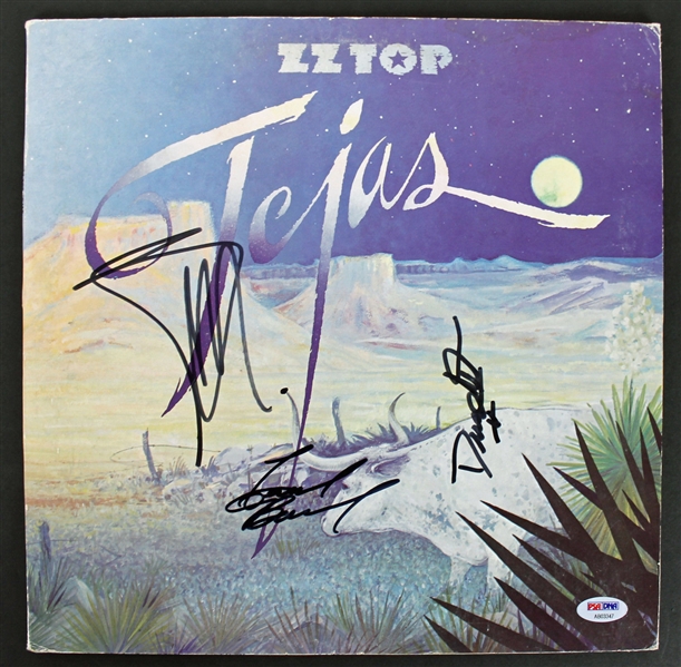 ZZ Top Group Signed "Tejas" Record Album Cover (PSA/DNA)