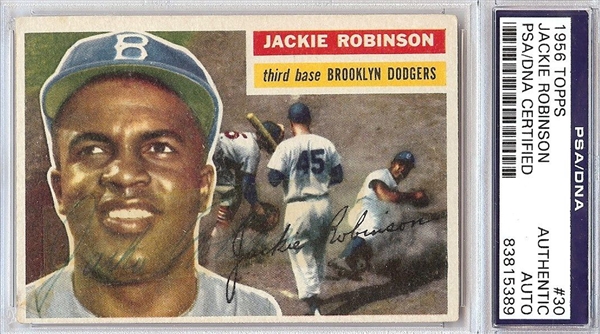 Jackie Robinson Signed 1956 Topps Baseball Card (PSA/DNA Encapsulated)