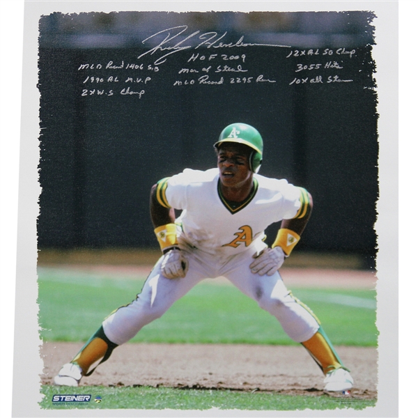 Rickey Henderson Signed & Inscribed Over-Sized 22" x 26" Canvas (Steiner Sports)