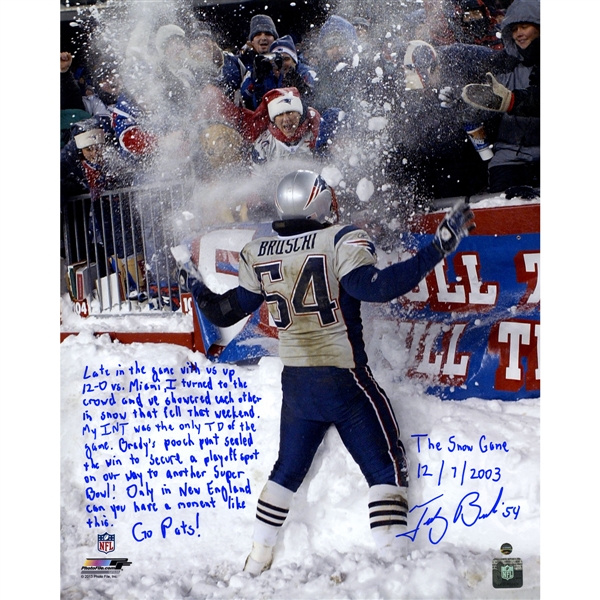 Tedy Bruschi Signed & Inscribed 2003 Snow Game 16"x 20" Story Photograph (Steiner Sports)