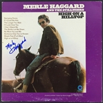 Merle Haggard Signed High on a Hilltop Record Album Cover (PSA/JSA Guaranteed)