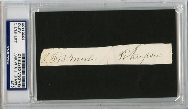 Samuel F.B. Morse Rare Signed Cut on Ledger Slip (PSA/DNA Encapsulated)