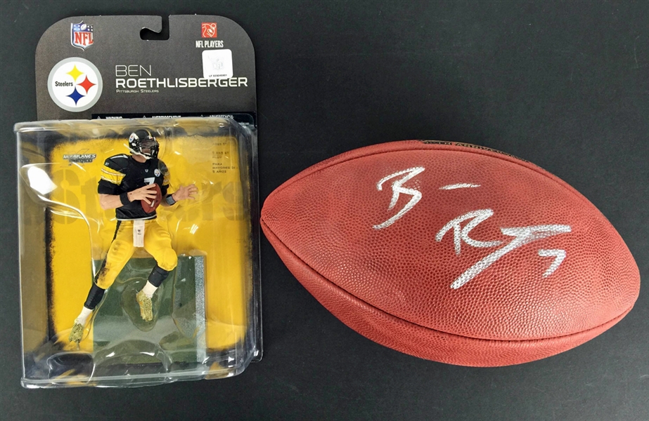 Ben Roethlisberger Signed NFL Official Super Bowl XL Football with McFarlane Figurine (Mounted Memories)