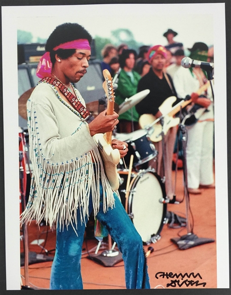 (Jimi Hendrix) Henry Diltz Rare Signed 11" x 14" Color Photo - Hendrix at Woodstock - with EXACT Signing Proof! (PSA/JSA Guaranteed)
