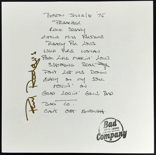 Bad Company: Paul Rodgers 11" x 11" Signed Limited Edition Set List Lithograph (PSA/JSA Guaranteed)