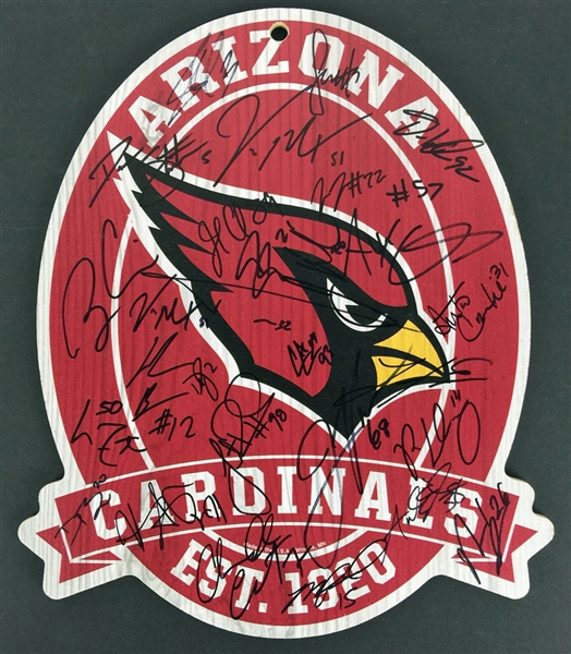 2014 Arizona Cardinals Team Signed 11" x 13" Wooden Sign with Fitzgerald, Palmer, etc (22 Sigs)(PSA/JSA Guaranteed)