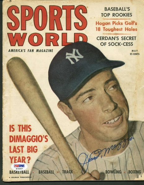 Joe DiMaggio Rare Signed Original Sports World Magazine (PSA/DNA)