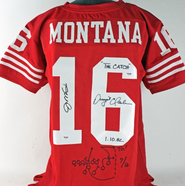 Joe Montana & Dwight Clark Signed 49ers Jersey w/ Hand-Drawn "The Catch" Play (PSA/DNA)