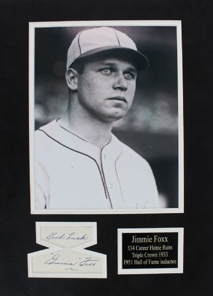Jimmie Foxx Signed 3" x 5" Index Card in Matted Picture Display (JSA)