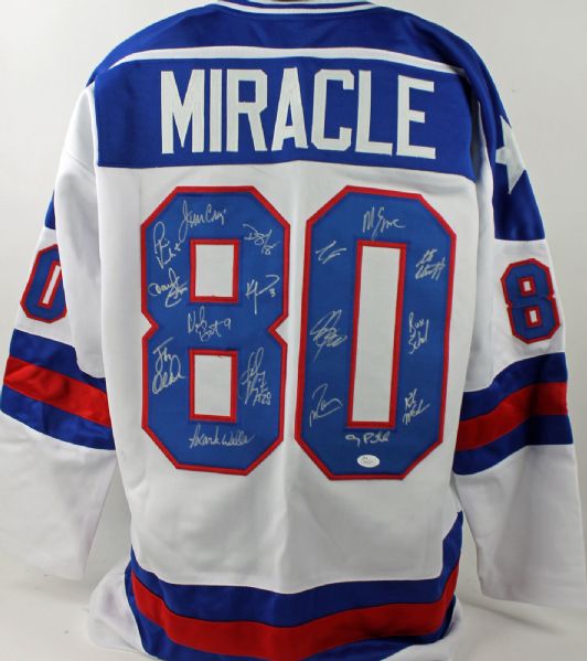 1980 U.S. Olympic Hockey Signed "Miracle" White Jersey w/ 17 Signatures (JSA)