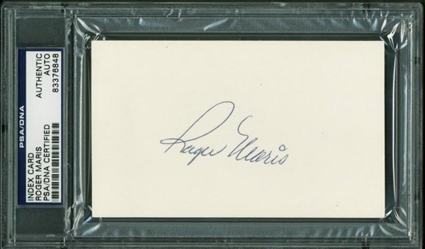 Roger Maris Near-Mint Signed 3" x 5" Index Card (PSA/DNA Encapsulated)
