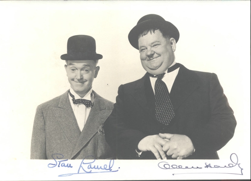 Stan Laurel & Oliver Hardy Extraordinary Signed Vintage 5" x 7" Photograph (PSA/DNA Encapsulated)
