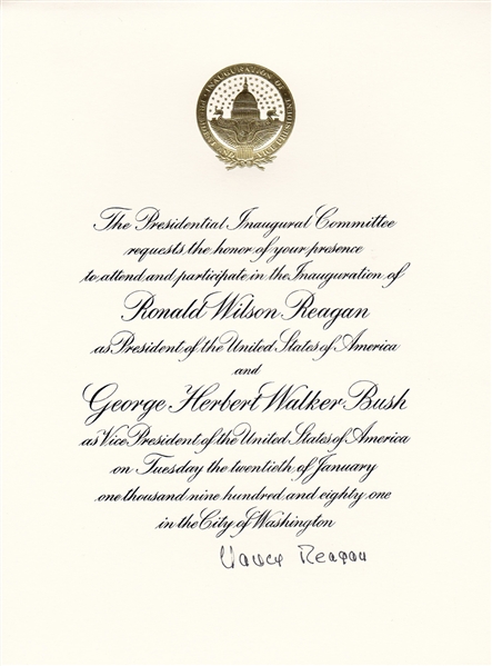 Nancy Reagan Signed 1981 Presidential Inauguration Invitation with Exact Photo Proof! (PSA/DNA)