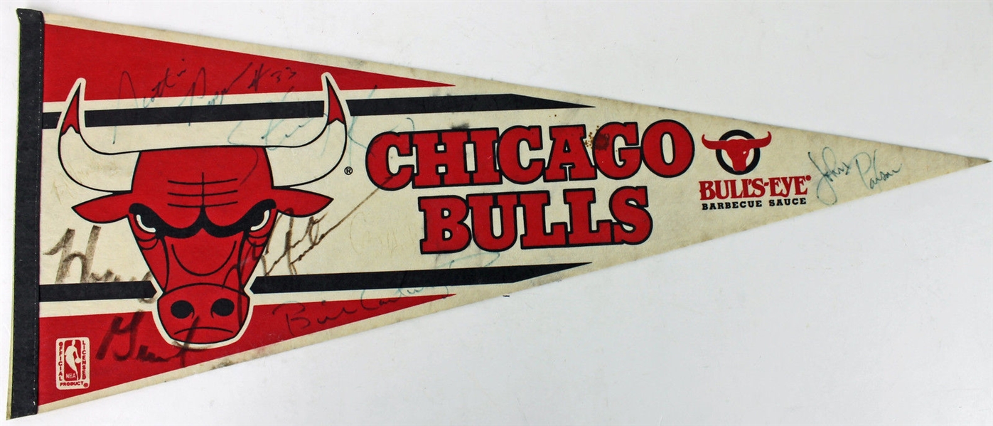 1989-1992 Bulls Stars Multi-Signed Pennant w/ Jordan and Pippen! (8 Sigs)(JSA)