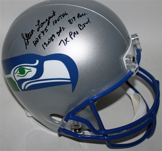 Steve Largent Signed & Career Stat Inscribed Full Sized Seahawks Helmet (PSA/DNA)