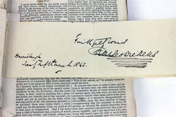 VERY RARE Charles Dickens Choice Ink Signature in "Notes on America" Book (PSA/DNA)