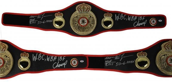 "Iron" Mike Tyson RARE Signed WBA Championship Belt with "HOF 2011, 50-6-44, WBC WBA IBF Champ" Inscriptions! (PSA/DNA ITP)