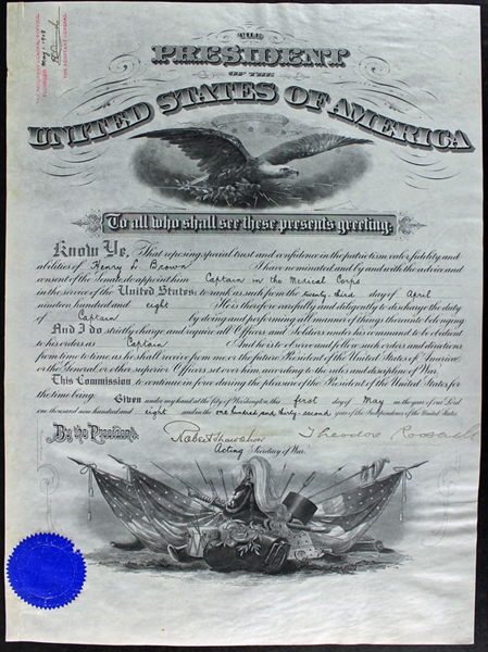 President Theodore Roosevelt Signed 1908 Military Promotion Document (PSA/DNA)