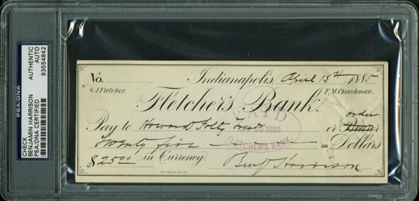 President Benjamin Harrison Handwritten & Signed Bank Check (PSA/DNA Encapsulated)