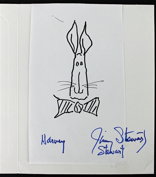 Jimmy Stewart Hand-Drawn & Signed 8" x 10" Sketch of Harvey the Rabbit! (JSA)