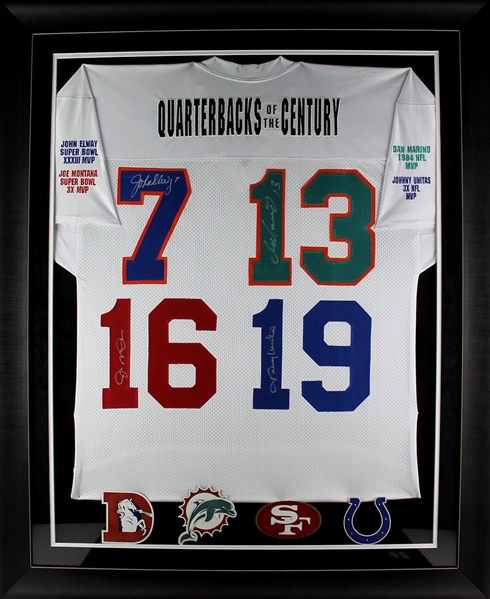 Limited Edition "Quarterbacks of the Century" Signed & Framed Jersey w/ Unitas, Elway, Marino & Montana (PSA/DNA)