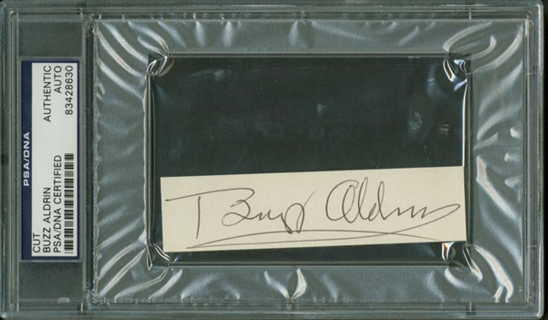 Apollo 11: Buzz Aldrin Signed 1" x 3" Album Page (PSA/DNA Encapsulated)