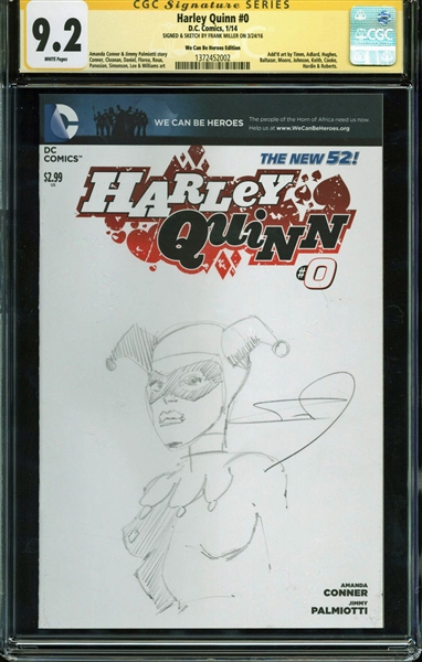 Batman: Frank Miller Signed "Harley Quinn #0" White Pages Edition Comic Book w/ Hand-Drawn Harley Quinn Sketch! (CGC 9.2)