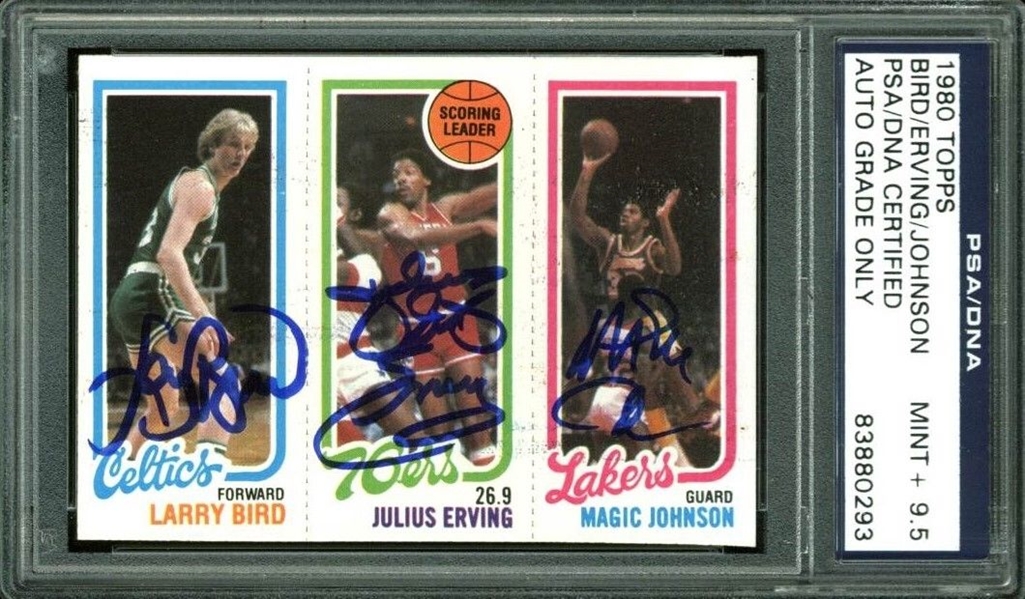 1980-81 Topps Magic Johnson, Larry Bird & Julius Erving Card - PSA Graded MINT+ 9.5!