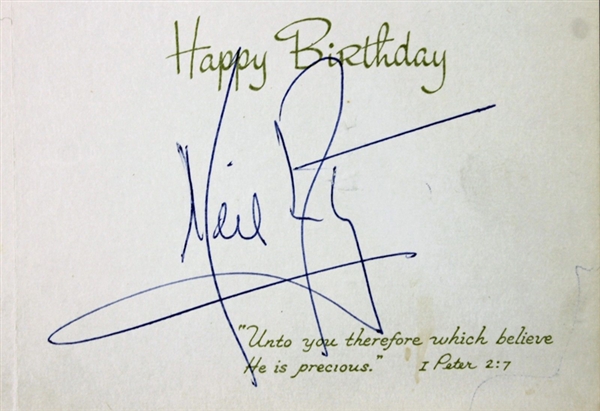 Neil Armstrong Near-Mint Signed 2" x 4" Happy Birthday Album Page (PSA/DNA)