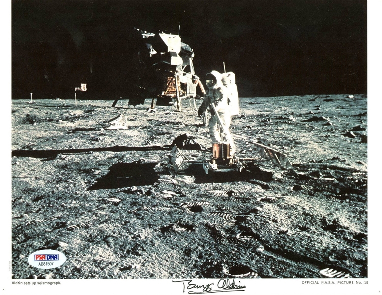 Apollo 11: Buzz Aldrin Signed Official Nasa 8" x 10" Photo on the Moon! (PSA/DNA)