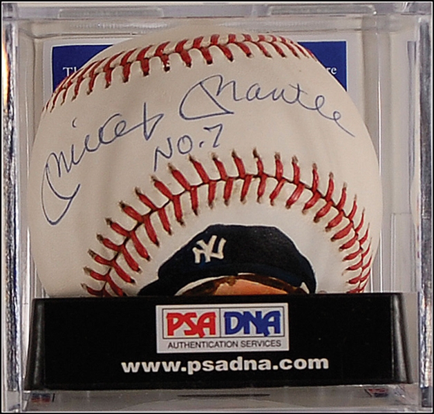 Mickey Mantle Impressive Signed & Hand Painted OAL Baseball w/ MINT 9 Autograph & "No. 7" Inscription! (PSA/DNA)