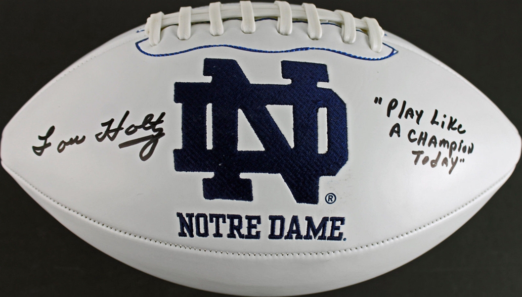 Coach Lou Holtz Signed & Inscribed Notre Dame White Panel Football (Steiner Sports)
