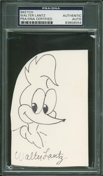 Walter Lantz Signed & Hand Sketched Woody The Woodpecker! (PSA/DNA Encapsulated)